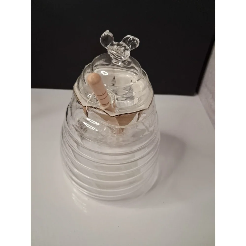 Glass Honey Jar with Wooden Dipper & Bee Topped Lid Beehive Kitchen Decor 5